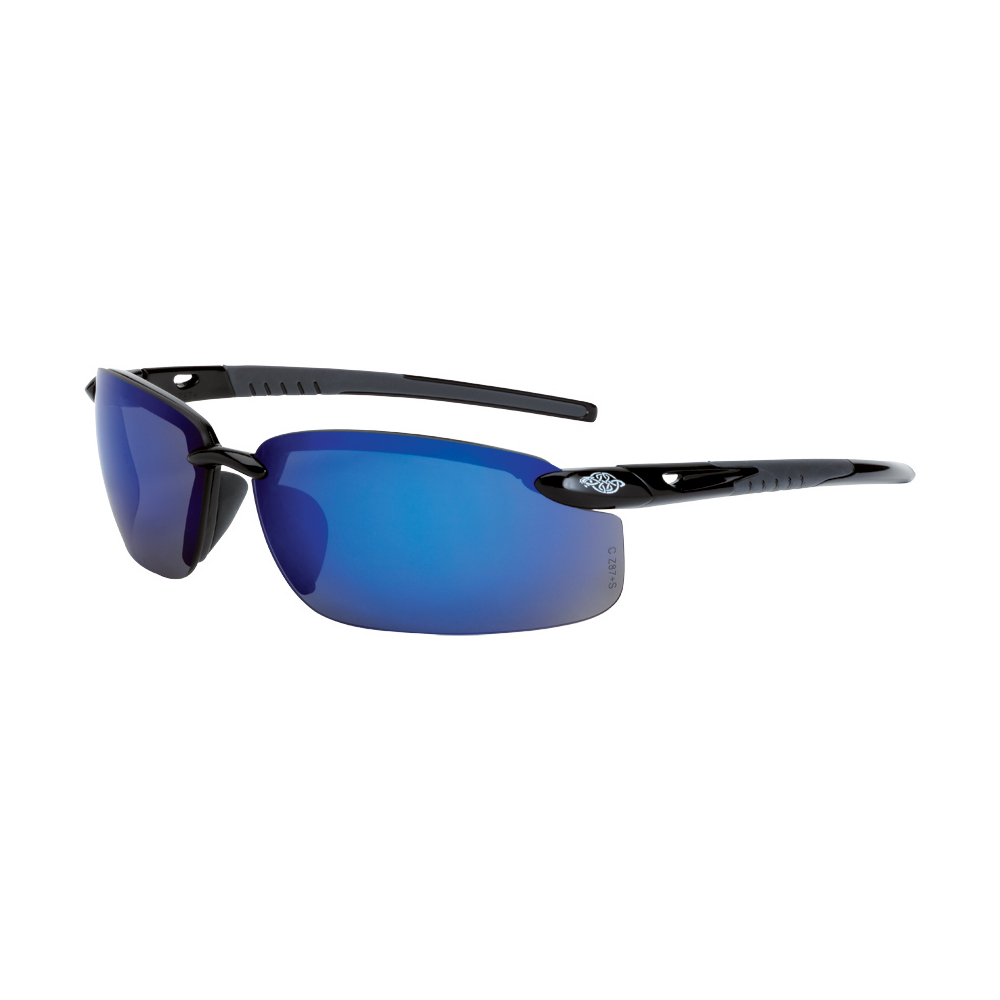ES5 Premium Safety Eyewear - Shiny Black Frame - Blue Mirror Lens - Mirror Lens